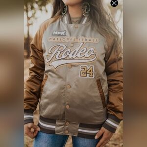 Rodeo Quincy NFR Satin Bomber Jacket Silver & Gold NWT